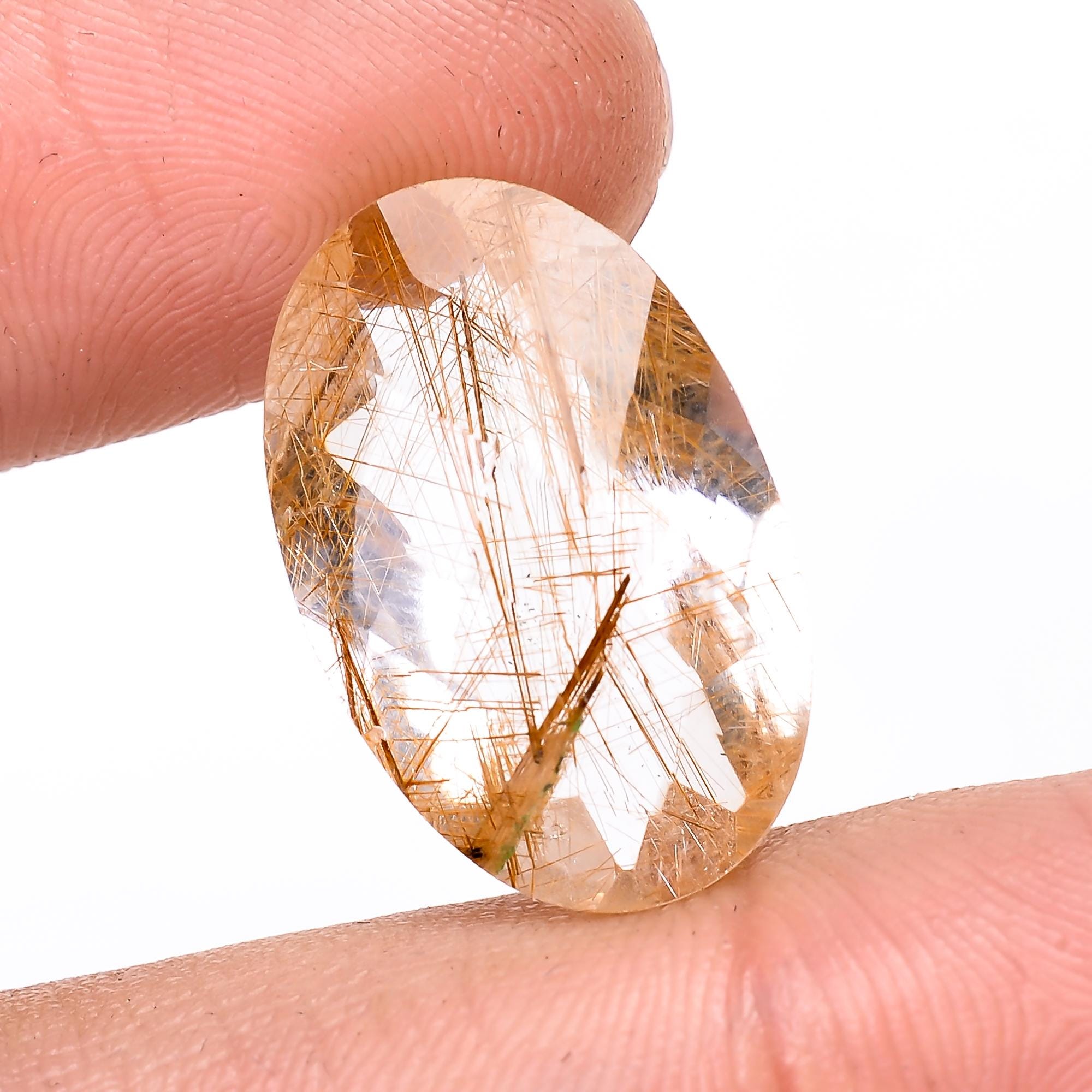 golden rutile quartz natural oval shape faceted loose gemstone